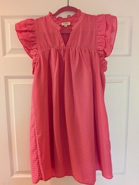 Umgee Hot Pink Ruffled V-Neck Textured Dress